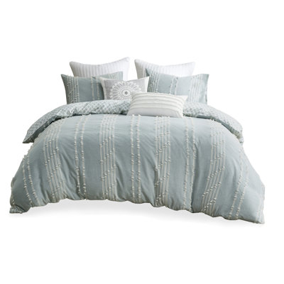 Full/Queen Size Cotton Duvet, Stripe And Reverse With Inside Corner Ties 3 Piece Bedding For Full/Queen, Diamond Print