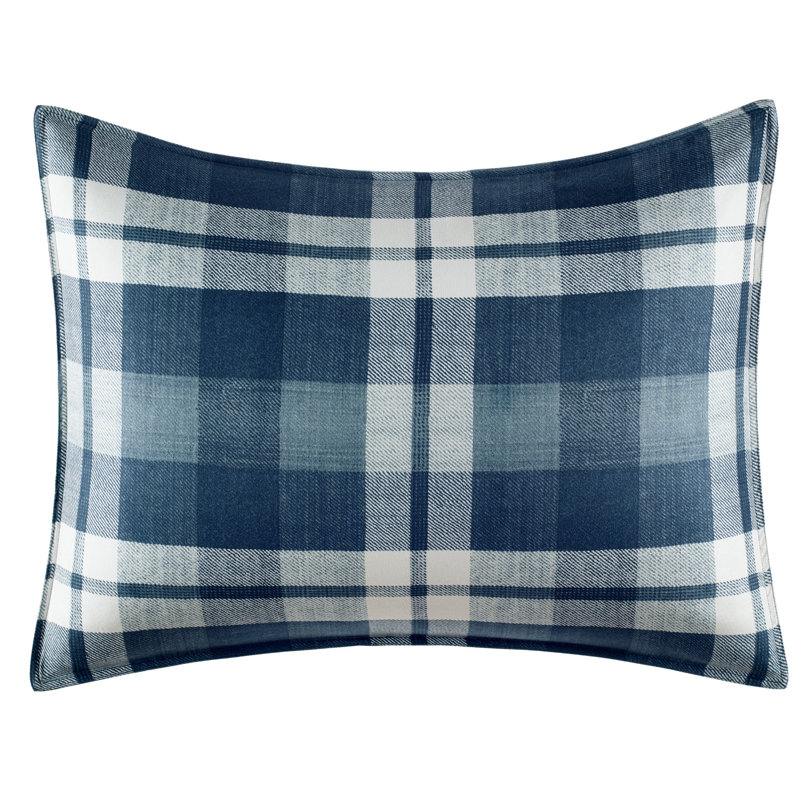 Navy Plaid Microfiber Twin Comforter Set with Sham