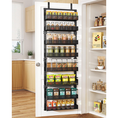 Organisateur de garde-manger au-dessus de la porte - Organisateur d'épices de porte réglable à 8 niveaux, support à épices pour porte à grande capacité (noir, l 17 po x P 6 po x H 69 po)