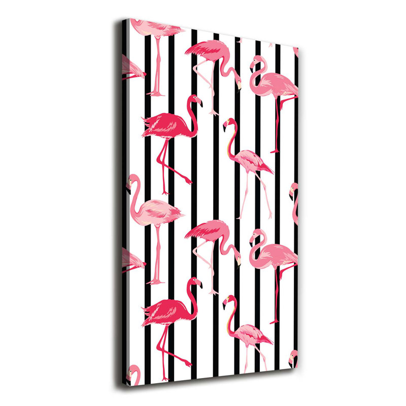Flamingos And Stripes - Wrapped Canvas Print