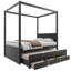 Lit plateforme à baldaquin Ringler avec lit gigogne double, 3 tiroirs de rangement et tête de lit à lattes verticales pour une utilisation polyvalente dans la chambre Ringler-134009121-134009123