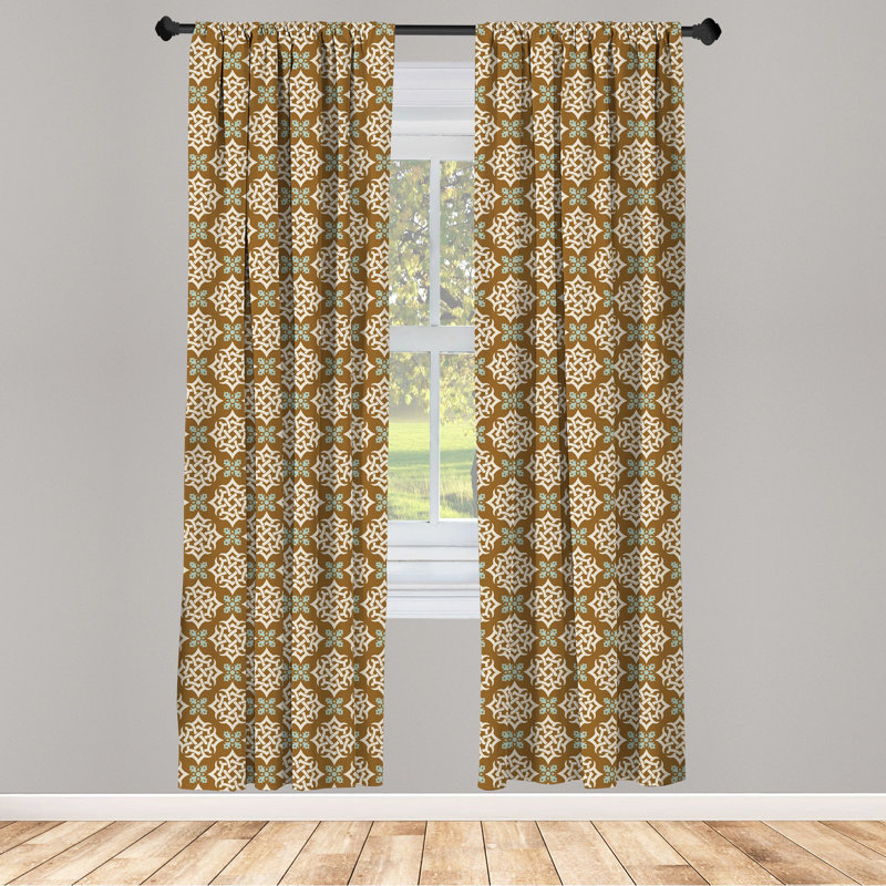 Tan and Blue Polyester Rod Pocket Curtain Panels