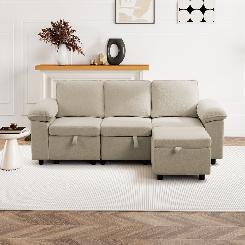Waldorf 91.7" 3-Seat Sectional Sofa With Ottoman And Pull-Out Bed, Oatmeal