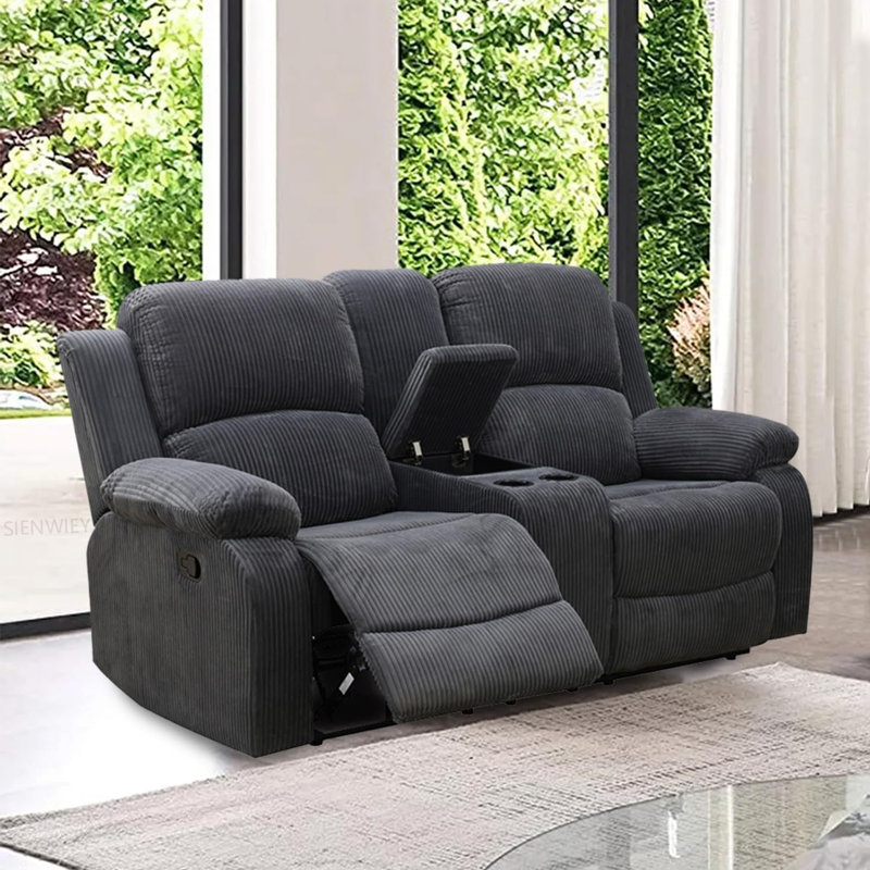 Corduroy 2 Seat Recliner Loveseat Sofa, Gray