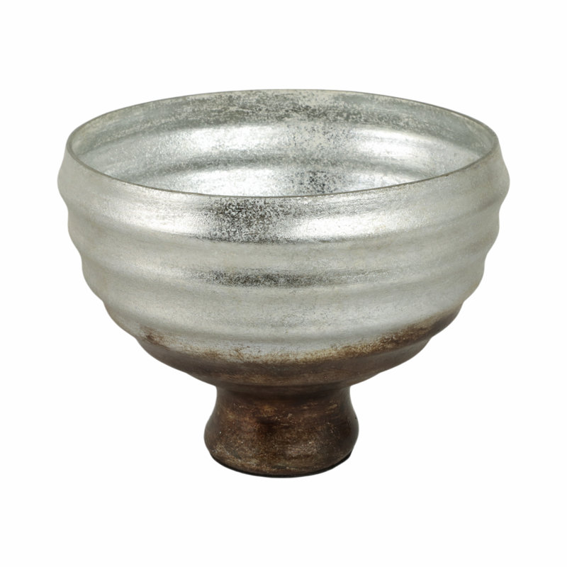 Handmade Glass Decorative Bowl, 9" H x 12" W x 12" D, Champagne Silver