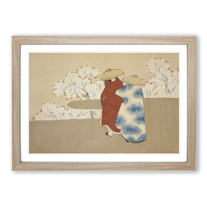 Hanami Season by Kamisaka Sekka - Picture Frame Painting, Oak Framed, 36cm H x 48cm W x 2cm D