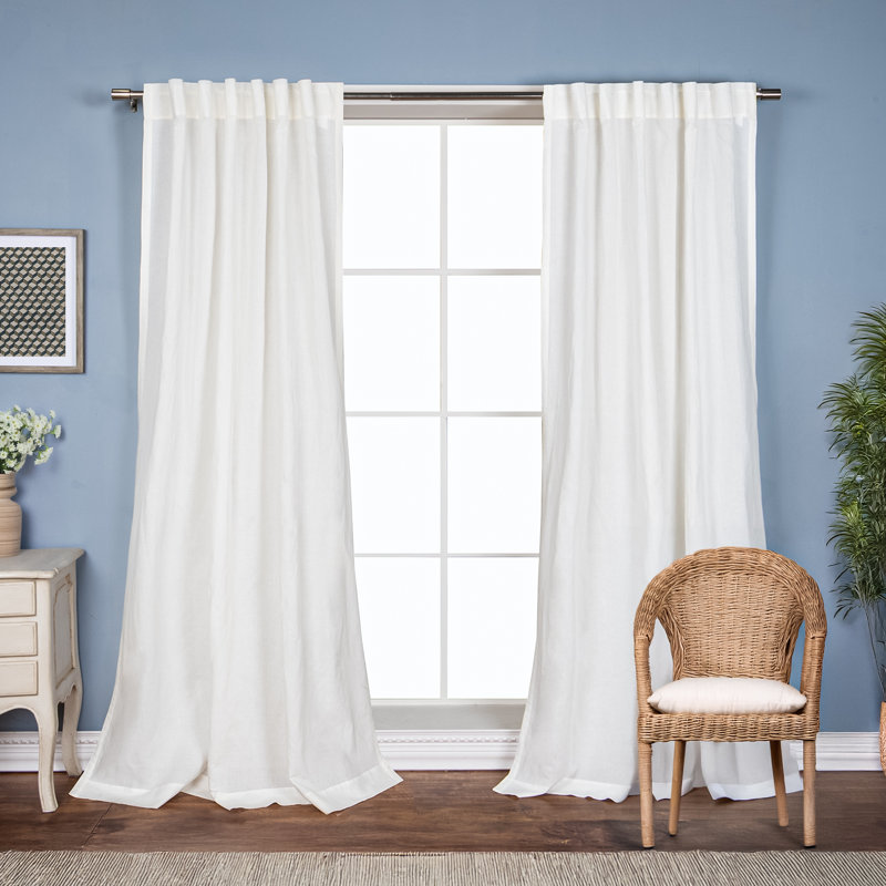 Panneau de rideau simple semi-transparent en mélange de coton Colyer, Ivoire ivoire, L 52 po x L 96 po