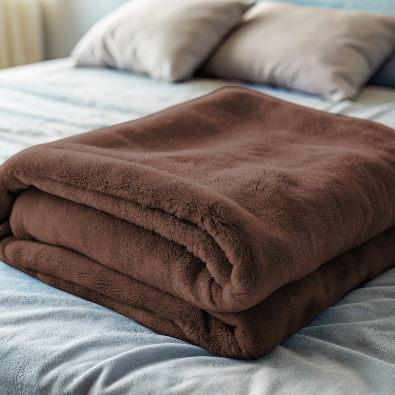 Ultra Soft Plush Faux Fur Reversible Fleece Blanket, Single, Coffee