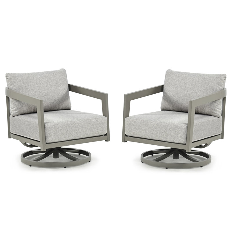 Heitzman 2-Piece Aluminum Outdoor Patio Swivel Chair With Gray Cushions
