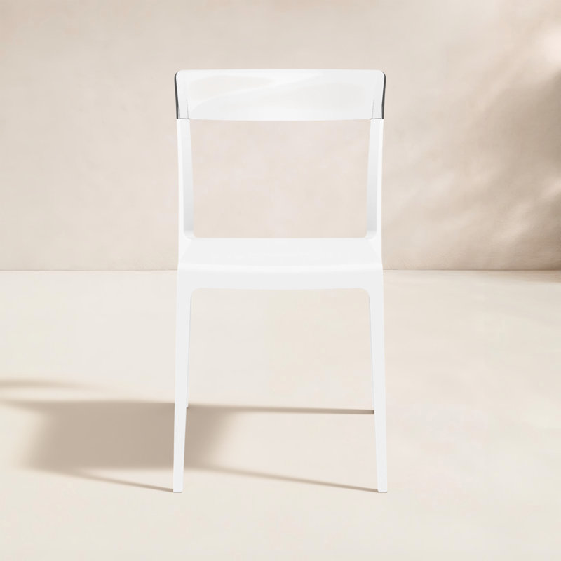 Kliebert Stacking Patio Dining Side Chair, White/Transparent Clear