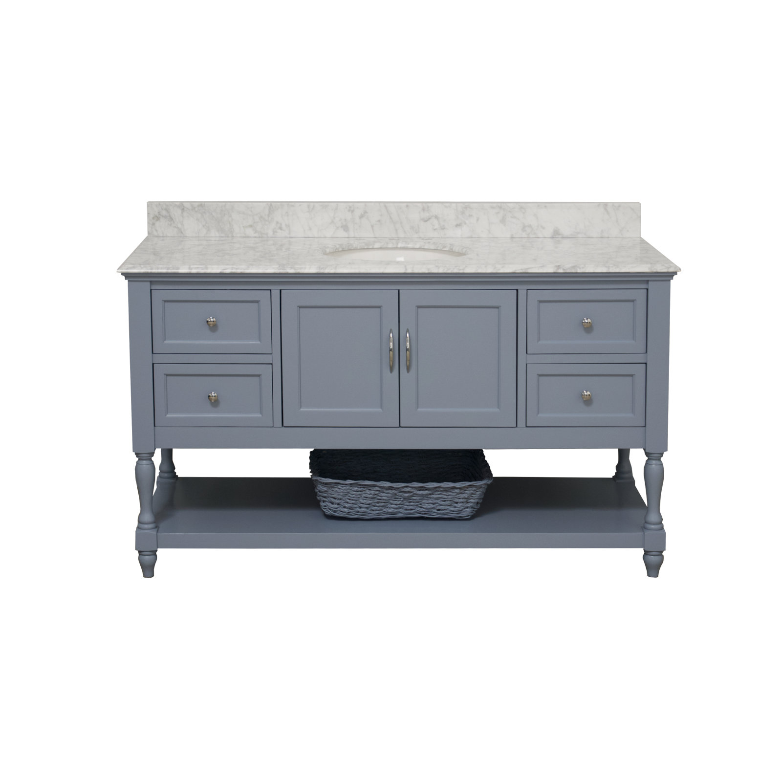 Hampton 60'' Single Bathroom Vanity, Powder Blue, Carrara Marble