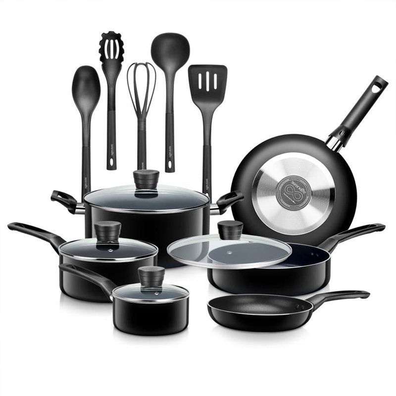 15 - Piece Non-Stick Aluminum Cookware Set, Black