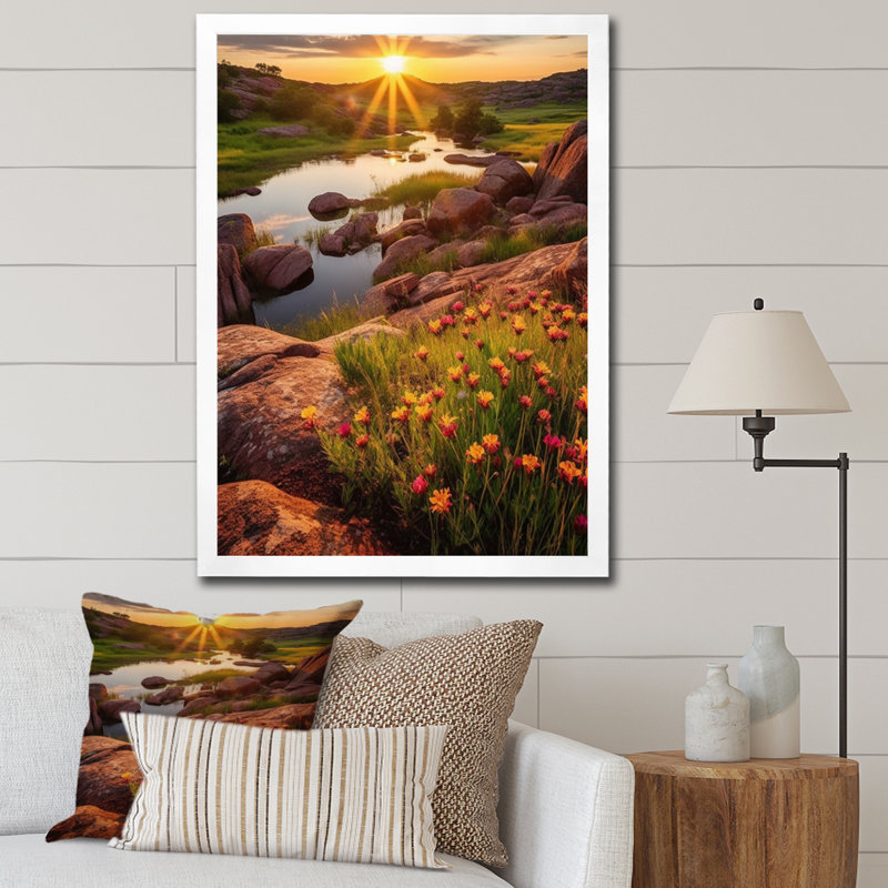 Coucher de soleil sur les montagnes de l'Oklahoma Wichita - salon d'art mural Oklahoma, H 32 po x l 24 po x P 1 po