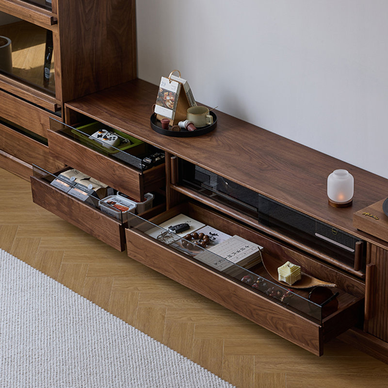 Nordic Style Walnut Wood TV Stand, 17.71"H x 86.61"L x 15.75"W