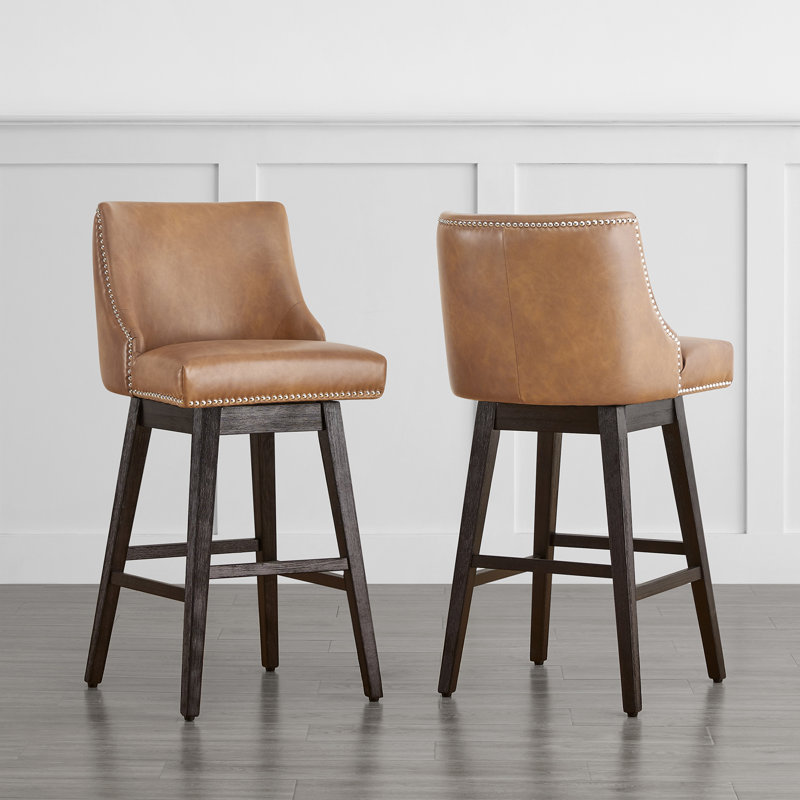 Arvelle Swivel Counter & Bar Stool, Bar Stool (30" Seat Height), Cognac Brown Pebbled Faux Leather