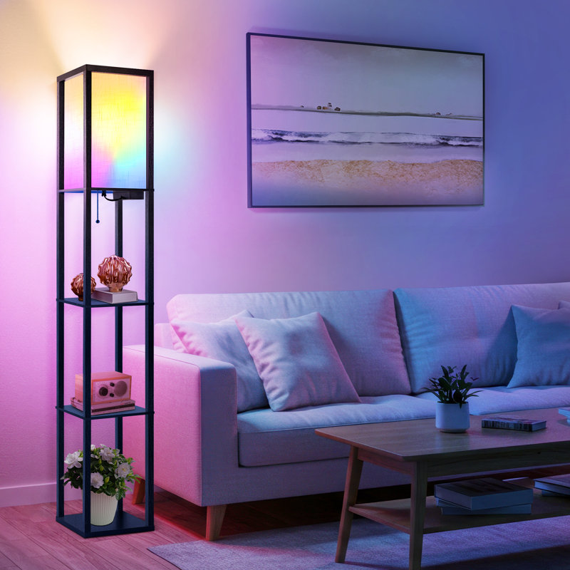 Lampe sur pied à DEL 63 po avec télécommande et tablettes Nevaen