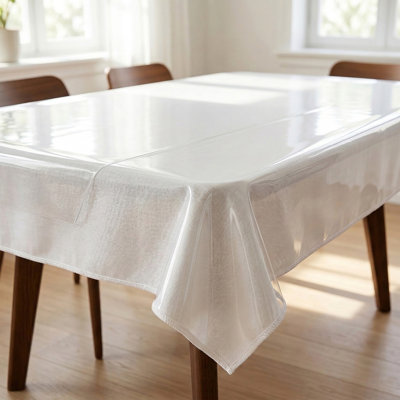Home Détails Protecteur de table transparent 70x160 pouces de qualité supérieure | Vinyle en PVC transparent comme du cristal | Housse de table de salle à manger imperméable | Bords de surjet