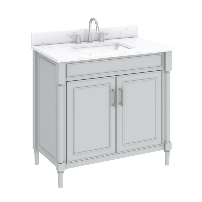 Meuble-lavabo sur pied simple 37 po avec plateau en pierre reconstituée Guider, Gris clair