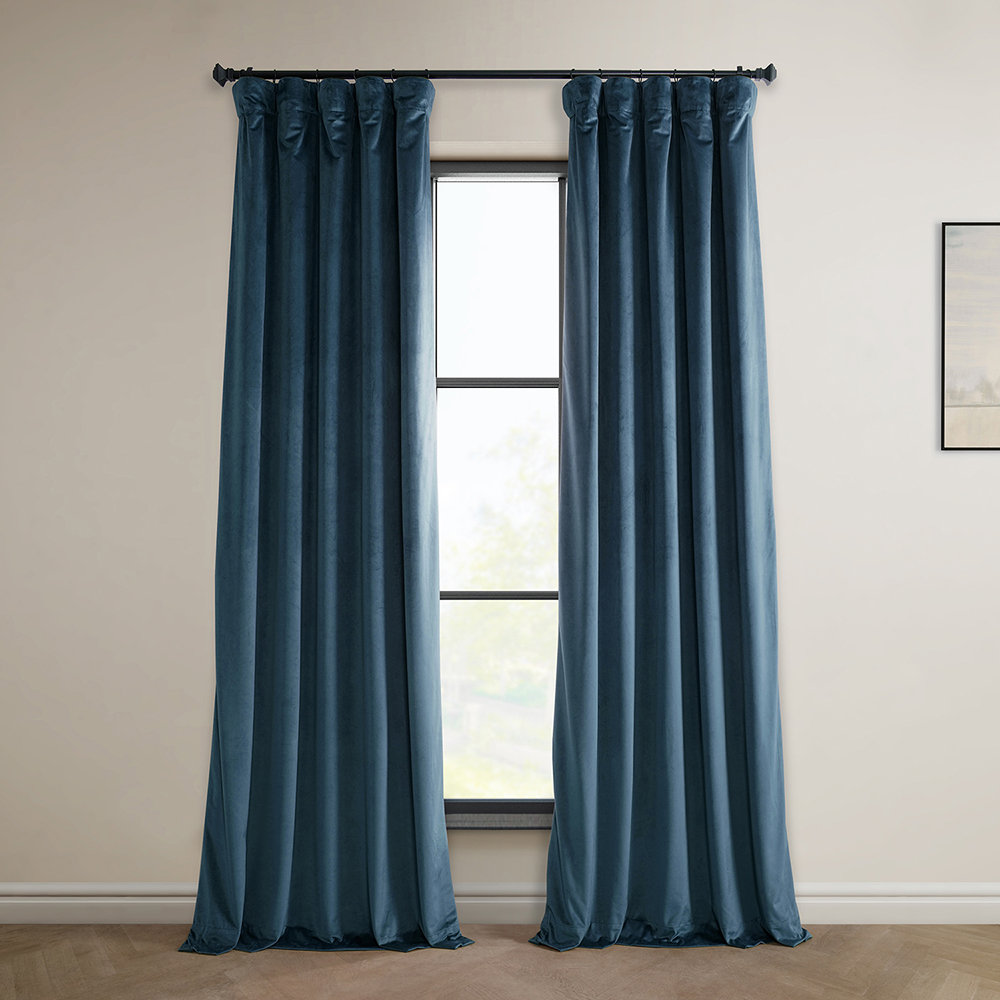 Matra Plush Velvet Room Darkening Curtain Panel, 50" W x 84" L, Avalon Blue