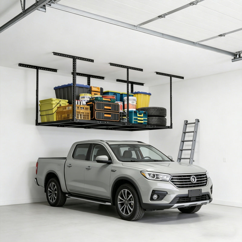 3 x 8FT Overhead Garage Storage Rack, Adjustable Ceiling Storage Racks, Garage Shelving Heavy Duty Storage Organizer System,600lbs Weight Capacity