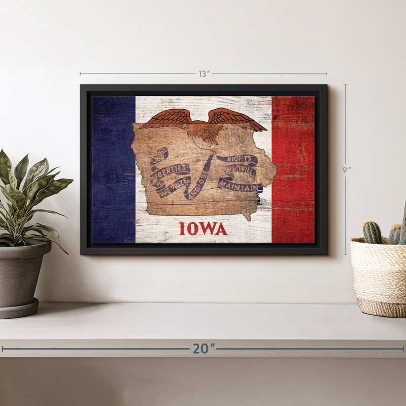 «State Map Over Iowa Flag Wall Art», H 9 po x l 13 po