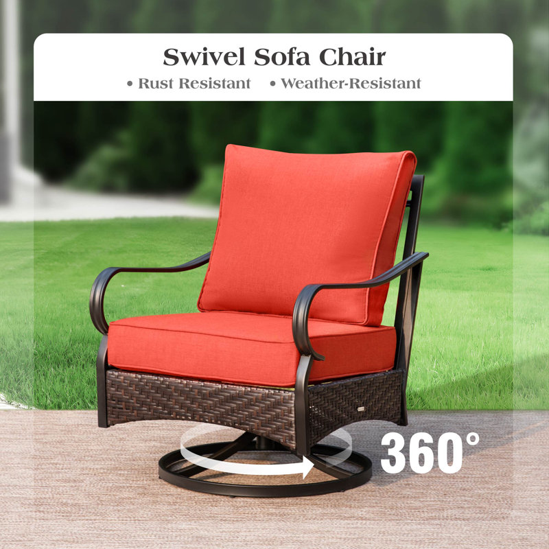 9-person Swivel Outdoor Conversation Set With Loveseat & Swivel Lounge Chairs, Red