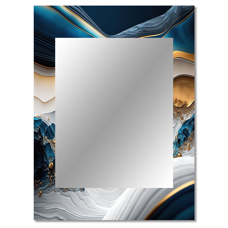 Abstrait Geode Waves Blue II - miroir abstrait, miroir mural décoratif moderne, impression d'art en métal, 40 po x 30 po