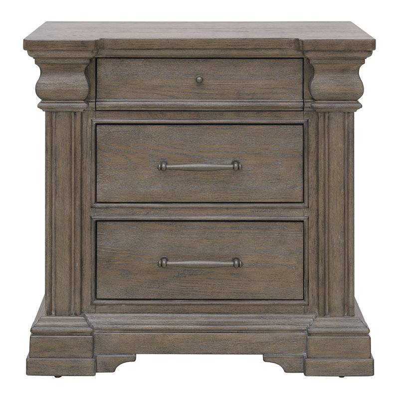 Jahanna 3 Drawer Nightstand with USB, Brown