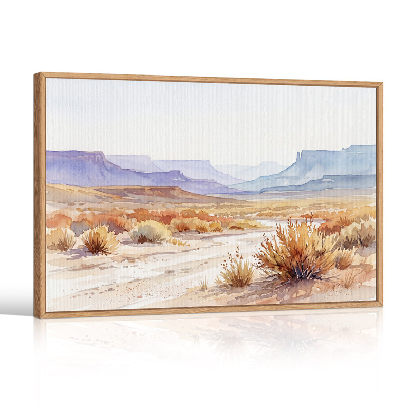 Paysage désertique à l'aquarelle avec mesas bleues, tableau sur toile, H 24 po x l 36 po