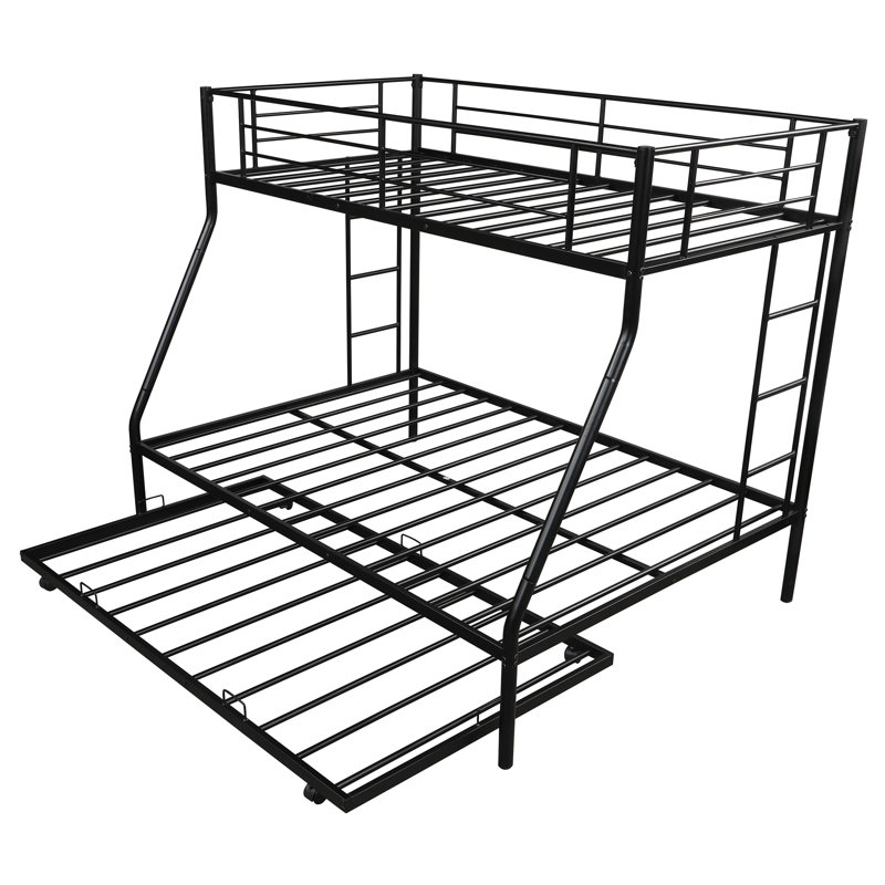 Comptche Kids Bunk Bed with Trundle, Black, Twin over Full
