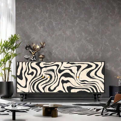 Black And White Striped Sideboard