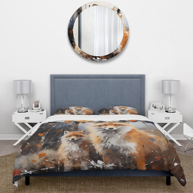 Ensemble de housse de couette renard rouille animal - polyester microfibre, Housse de couette pour très grand lit et 2 très