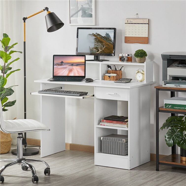 Computer Desk with 3 Drawers, 1 Door and 1 Storage Shelf, Office Desk with Drawers Latitude Run Color: White