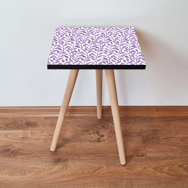Table d'appoint moderne avec pieds en bois de hêtre, mauve et blanc, 13,8 po x 16,5 po x 13,8 po | 100% panneau de fibres à densité moyenne, épaisseur: 0,7 pouce | Conception florale élégante pour le salon et la chambre à coucher, meuble durable et élégant