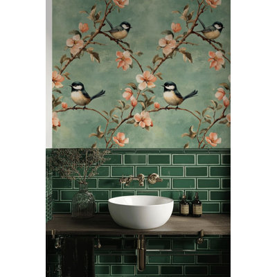 Bird And Blossom Wallpaper Removable Peel And Stick Botanical Wall Mural
