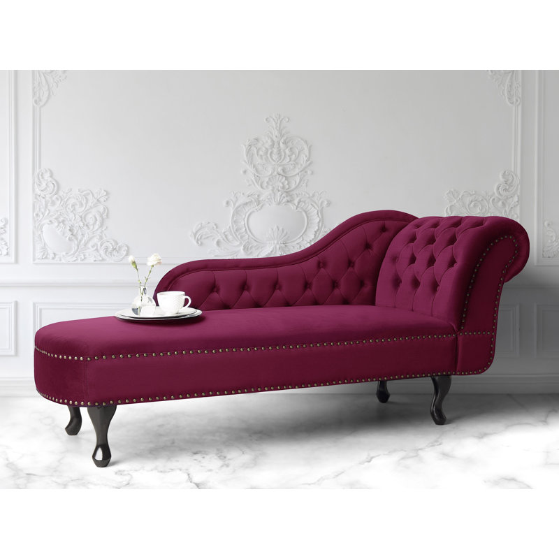 Jeb Velvet Chaise Lounge, Dark Red, Right Hand Facing