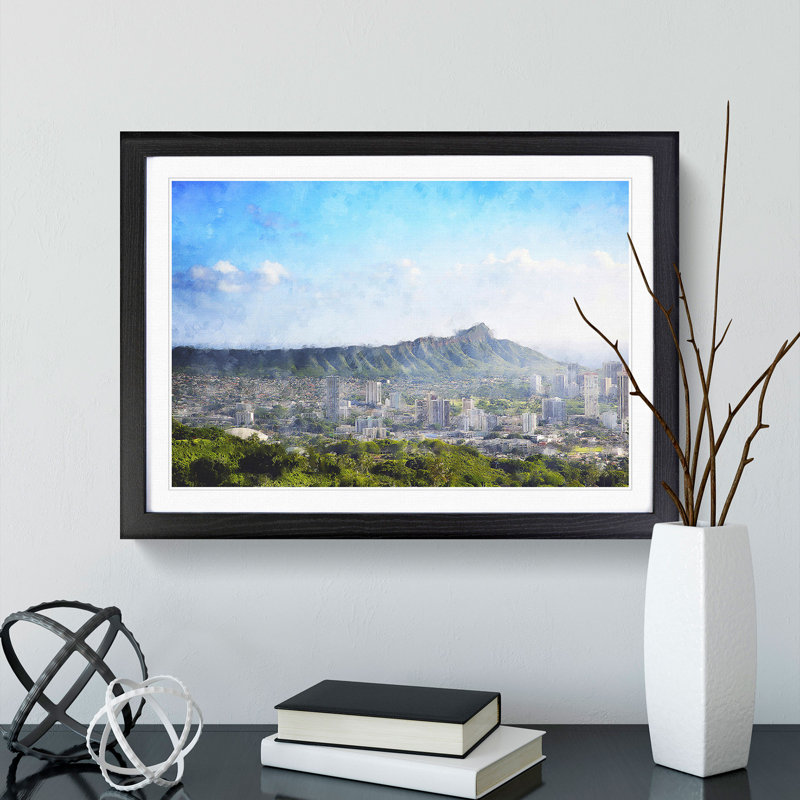 Honolulu Oahu Skyline in Hawaii - Picture Frame Painting, Black Framed, 48cm H x 65cm W x 2cm D