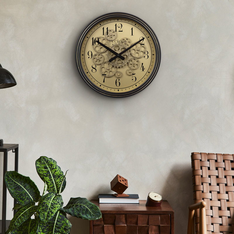 Bronze 15-Inch Quartz Analog Wall Clock with Moving Gears