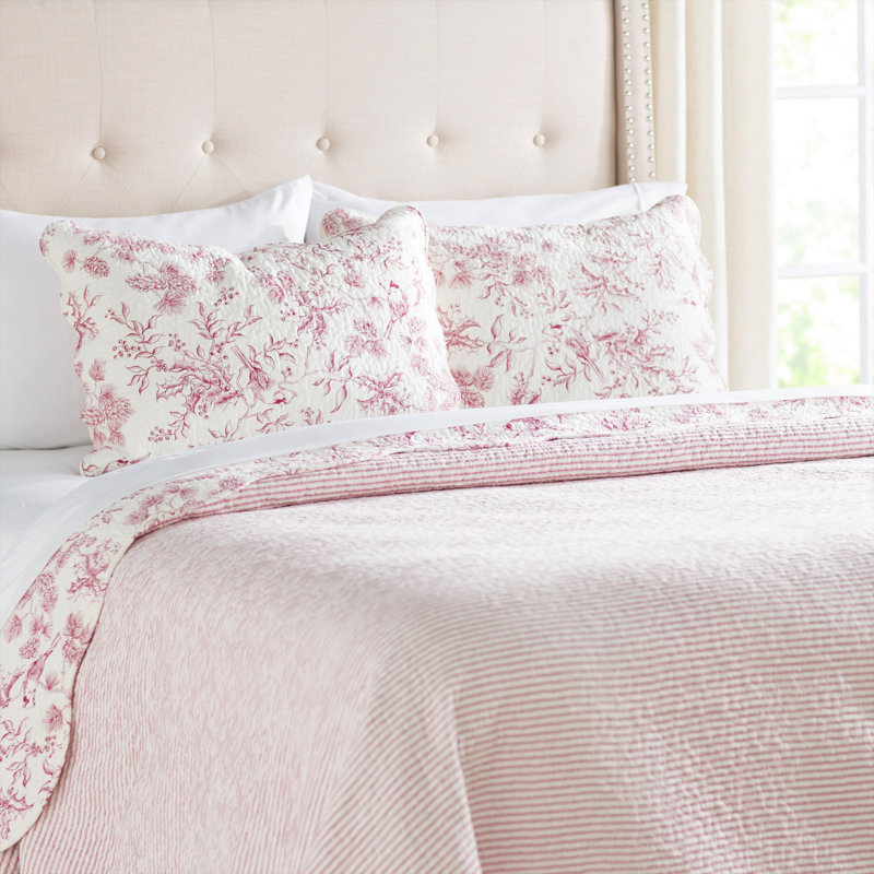 Ensemble de courtepointe réversible rouge / blanc en coton standard Iria, Courtepointe très grand + 2 taies décoratives