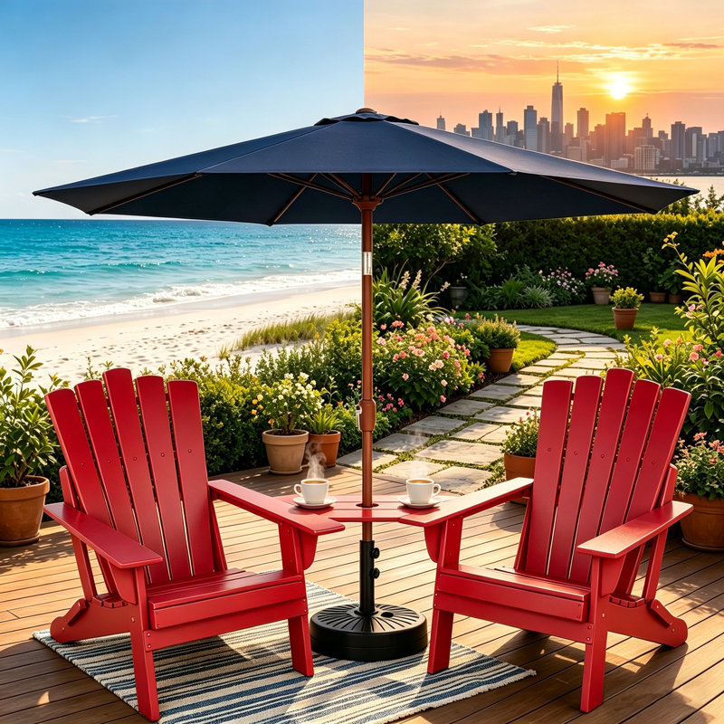 Set Of 2 Folding-Adirondack-Chairs With Connecting Tray, Red