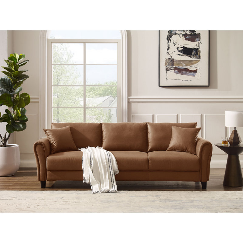 Aahyan 86.5'' Faux Leather Sofa, Light Brown Faux Leather