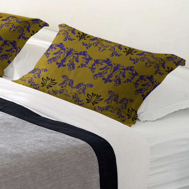 Football Baroque Pattern Pillow Sham, Microfiber, King, Gold/Purple/Black