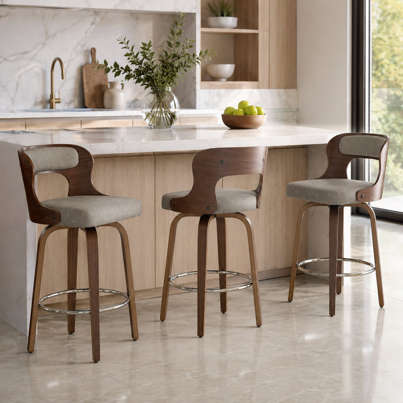 Tabourets de bar pivotants en similicuir, 3, Gris foncé