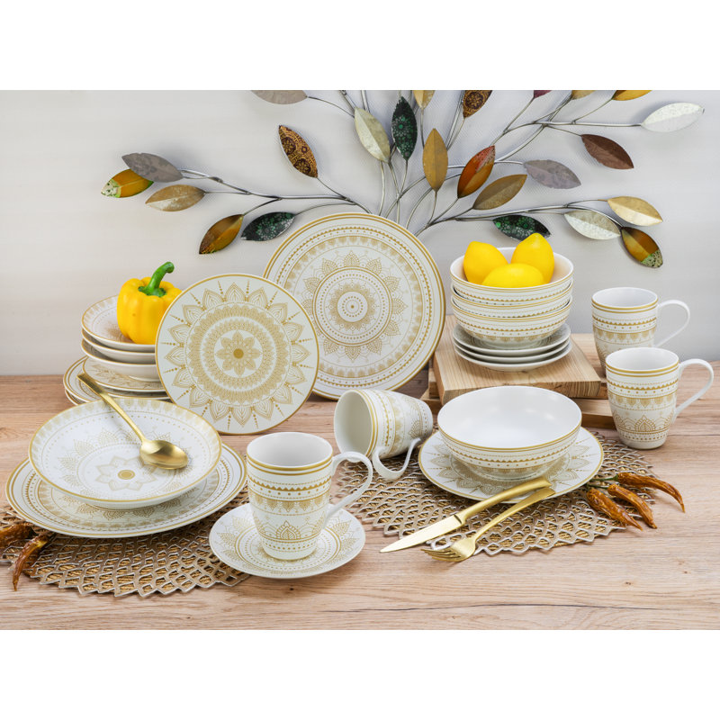 MANDALA GOLD 16 Piece Dinnerware Set, Service for 4