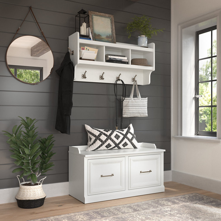 Kierra Hall Tree 40'' Wide with Bench, Wall Coat Rack, and Shoe Storage
