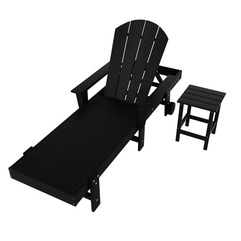 Chaise longue simple inclinable avec table Laguna, Noir