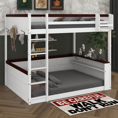 Queen Over Queen Wooden Bunk Bed With Built-In Shelves, Storage Box, LED Light And USB Charging Station, No Box Spring Needed by Latitude Run
