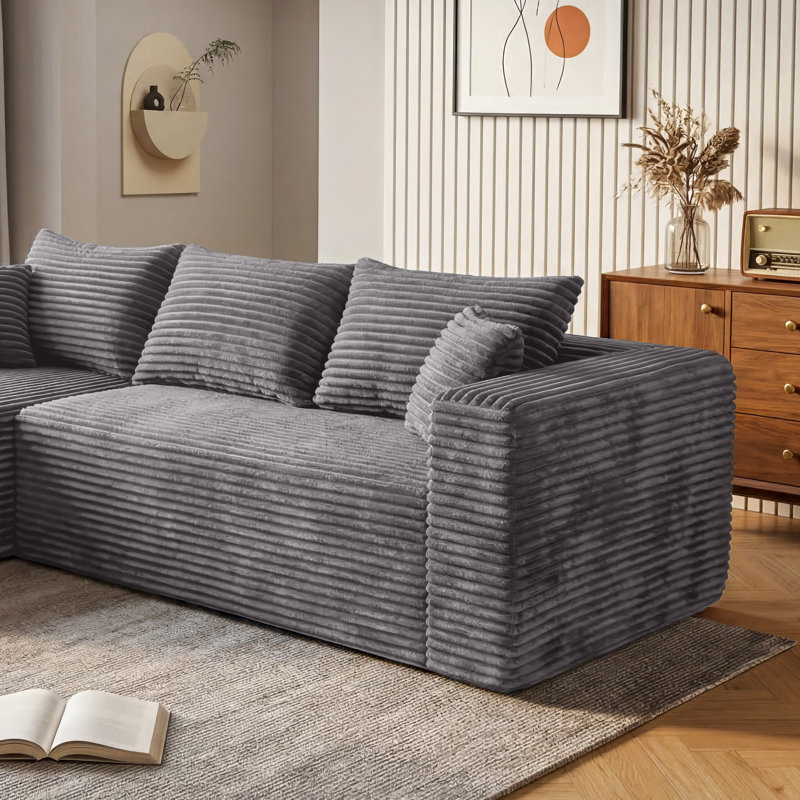 Causeuse en velours côtelé de 59 po de largeur, causeuse modulaire rembourrée avec ressorts ensachés et 3 coussins, aucun composant modulaire requis pour le salon et la salle multimédia