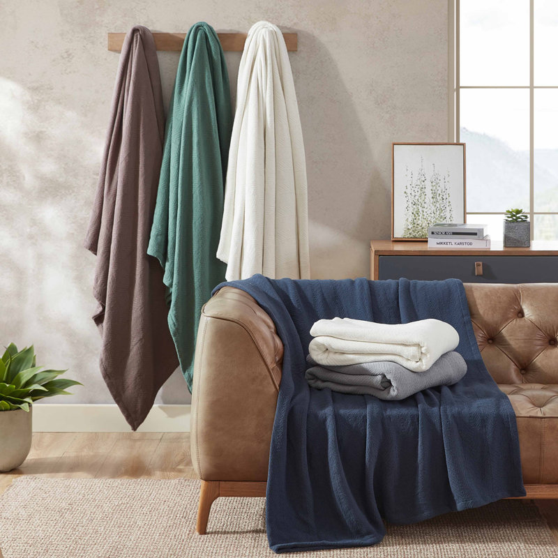 Herringbone Weave Cotton Twin Blanket in Bone - Reversible and Machine Washable