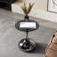 Table d'appoint en verre trempé gris de 10 mm avec base en finition marbre et mât nano-enduit - table d'appoint lestée pour le salon, la chambre à coucher et le balcon-1809027464